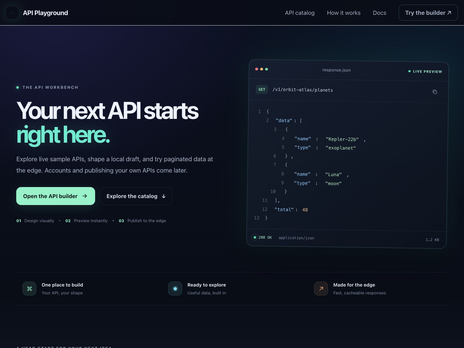 API Playground home page